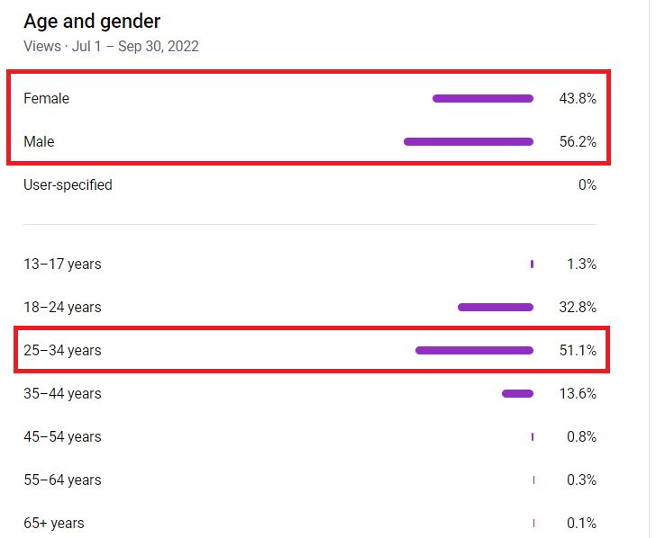 Chart: YouTube viewers are 56.2% male and 43.8% female, mostly aged 25 to 34 (51.1%) and 18 to 24 (32.8%).