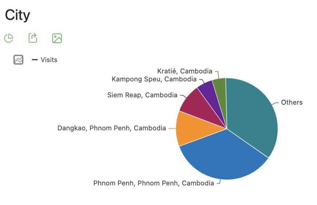 Pie chart of Rermork Digital Library visits by city, with Phnom Penh making up the largest share