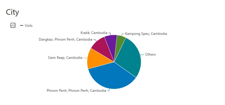 Pie chart: Phnom Penh accounts for the largest share of library website visits, followed by other cities combined.