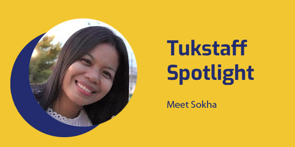 Tukstaff Spotlight banner with a smiling portrait of TukTuk staff member Sokha