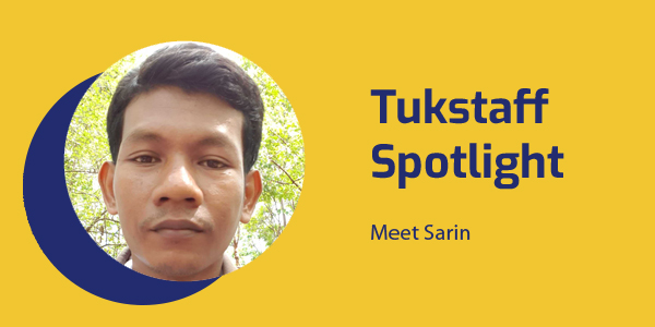 Tukstaff Spotlight banner with a portrait of TukTuk staff member Sarin