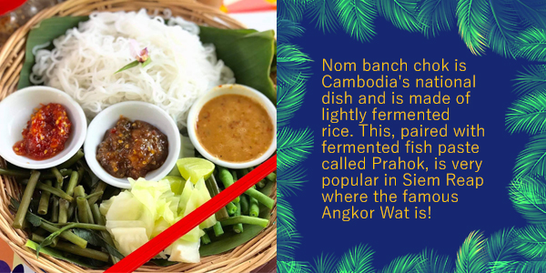 Khmer rice noodles with fermented fish paste and fresh vegetables, the Khmer food of the month Nom Banh Chok