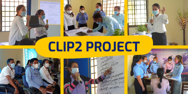 CLIP2 Project collage: participants present, discuss and write on flip charts at the kick-off meeting in Pursat