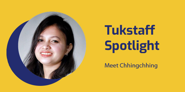 Tukstaff Spotlight banner with a smiling portrait of TukTuk illustrator Chhingchhing