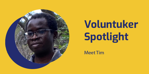 Voluntuker Spotlight banner with a portrait of volunteer Tim