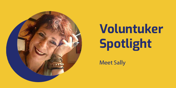 Voluntuker Spotlight banner with a smiling portrait of author and illustrator Sally