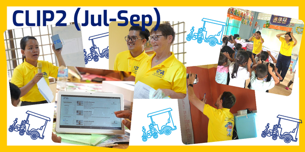 CLIP2 July to September collage: staff and teachers with a laptop and tablet, and children in class
