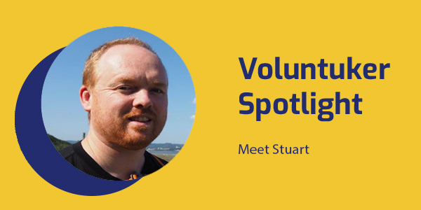 Voluntuker Spotlight banner with a portrait of TukTuk director Stuart
