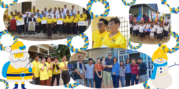 Thank you 2022 collage: group photos of TukTuk staff, teachers and children with Santa and snowman drawings