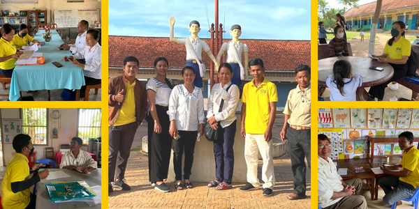 Collage: TukTuk staff interview preschool teachers and meet education officials while planning the next project
