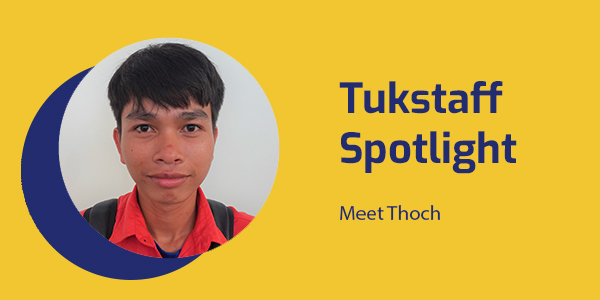 Tukstaff Spotlight banner with a portrait of Thoch, a part-time TukTuk staff member