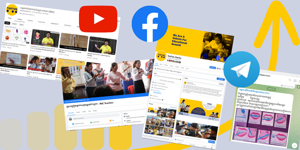 YouTube, Facebook and Telegram logos around screenshots of TukTuk's social media pages and teaching channels