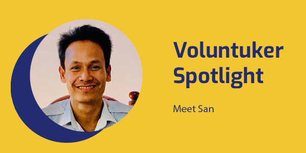 Voluntuker Spotlight banner with a smiling portrait of San of the Rotary Club of Pursat