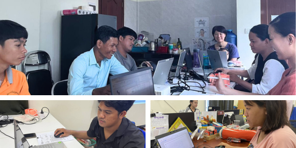 Collage: TukTuk staff work together at laptops in the office while preparing the final workshop