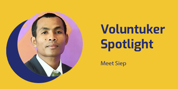 Voluntuker Spotlight banner with a portrait of Siep, a board member of the Rotary Club of Pursat