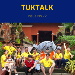TukTalk 72 cover: TukTuk staff and visitors pose on temple steps with a koala mascot