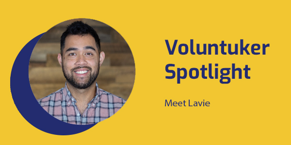 Voluntuker Spotlight banner with a smiling portrait of Lavie, head of ADV Tennis
