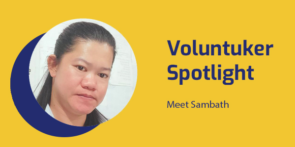 Voluntuker Spotlight banner with a portrait of Sambath, a Rotary Club of Pursat member who works with the CLIP3 team