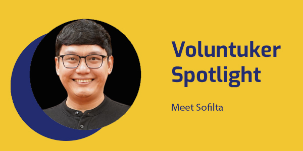 Voluntuker Spotlight banner with a smiling portrait of Sofilta, co-founder of the education startup REAN AAN