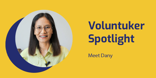 Voluntuker Spotlight banner with a smiling portrait of Dany from the education startup REAN AAN