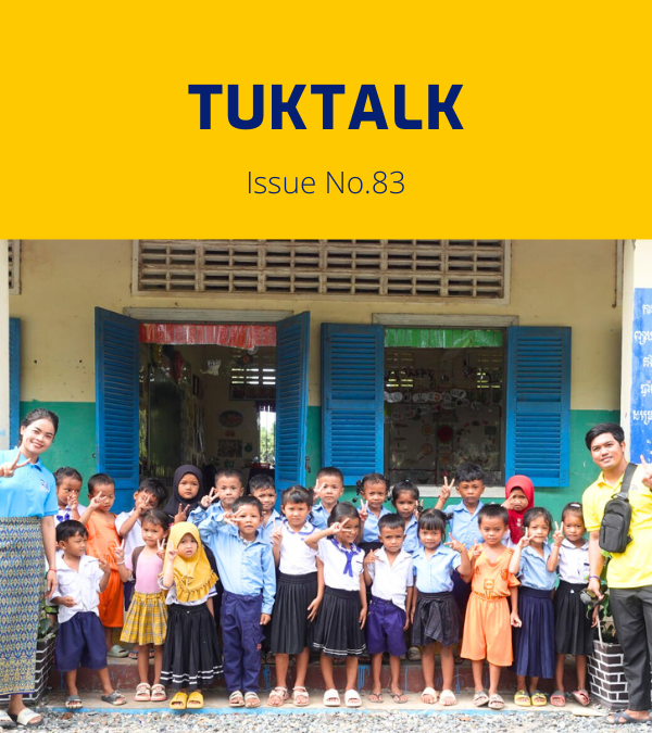 TukTalk issue 83 cover: a teacher and a class of preschool children pose together outside a school building