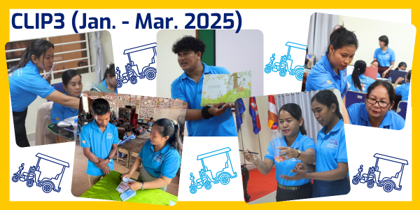 Collage: CLIP3 activities from January to March 2025, with TukTuk staff and teachers at the workshop and school visits