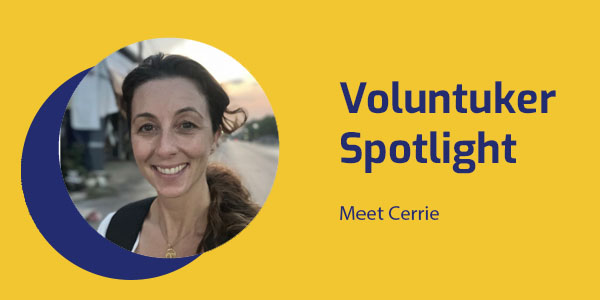 Portrait of Cerrie, a returning volunteer, with the title Voluntuker Spotlight: Meet Cerrie