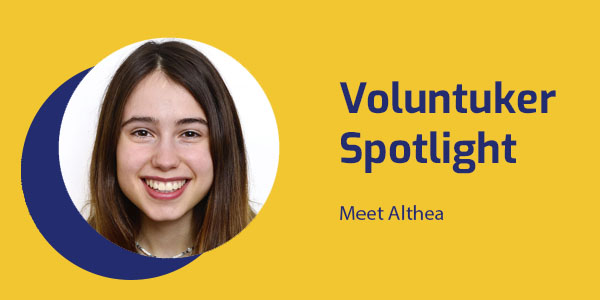 Portrait of Althea, a medical student volunteer from Spain, with the title Voluntuker Spotlight: Meet Althea