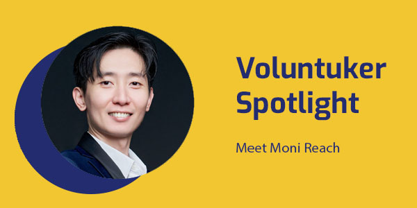 Portrait of Moni Reach, a volunteer AI trainer, with the title Voluntuker Spotlight: Meet Moni Reach