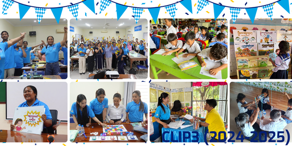 Collage titled CLIP3 (2024-2025): TukTuk staff and teachers in workshops, classrooms and group photos with learning materials