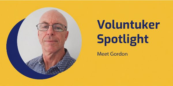 Voluntuker Spotlight banner with a portrait of Gordon, a bald man with glasses, and the text Meet Gordon